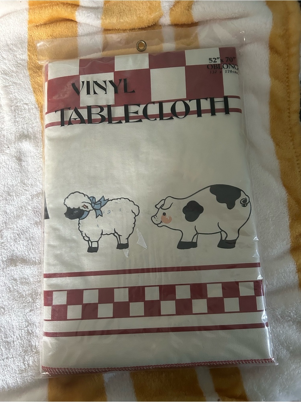Vinyl Tablecloth - Cream with Red Farm Animal Design